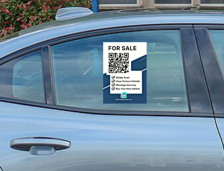 modern car with QR code sticker on windshield, clean minimalist style, bright lighting